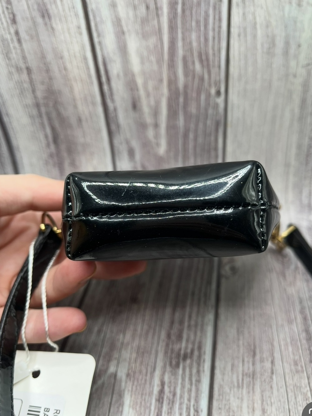 $248 NWT Roberta di Camerino Black Patent Glossy Mini Bucket Bag Micro Crossbody - Picture 11 of 16